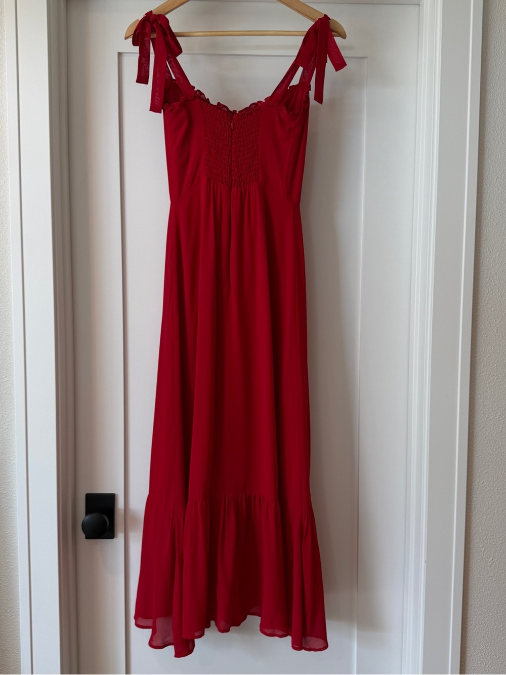 Reformation Raspberry Tie-Shoulder Ruffle-Hem Midi Dress - Picture 5 of 10